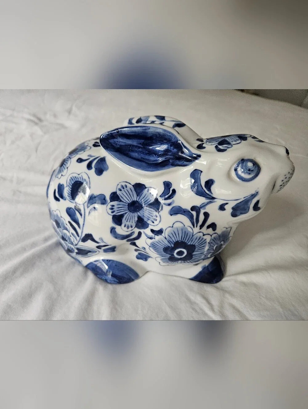 Vintage Delft Style Blue & White Chinoiserie Ceramic Rabbit Figurine | SZ 9